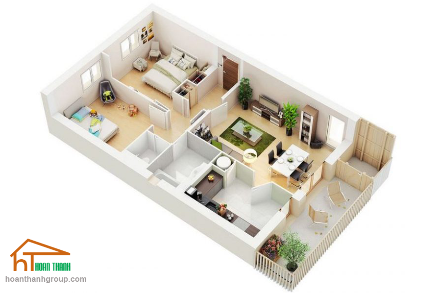 Mẫu thiết kế căn hộ chung cư 2 phòng ngủ