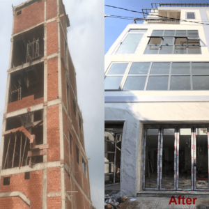 Thi công xây dựng nhà phố Nơ Trang Long quận Bình Thạnh trước và sau khi hoàn thành