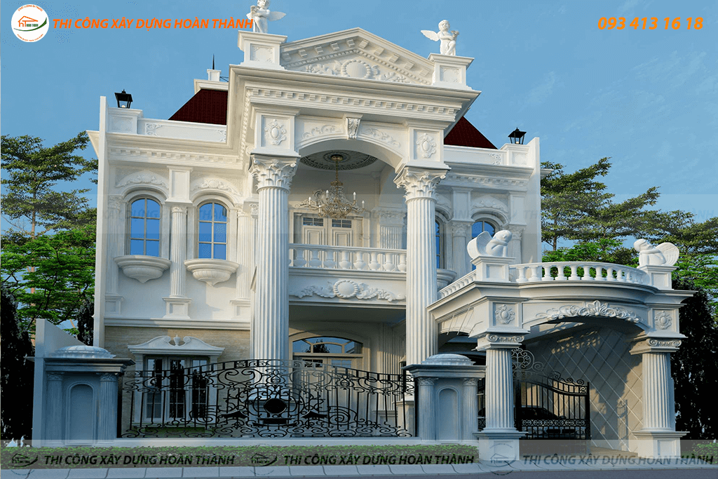 Bản vẽ phối cảnh biệt thự cổ điển phong cách châu Âu 1