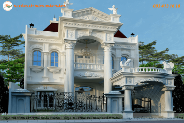 Bản vẽ phối cảnh biệt thự cổ điển phong cách châu Âu 1