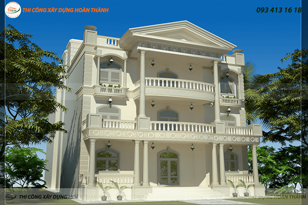 Bản vẽ phối cảnh biệt thự cổ điển phong cách châu Âu 2