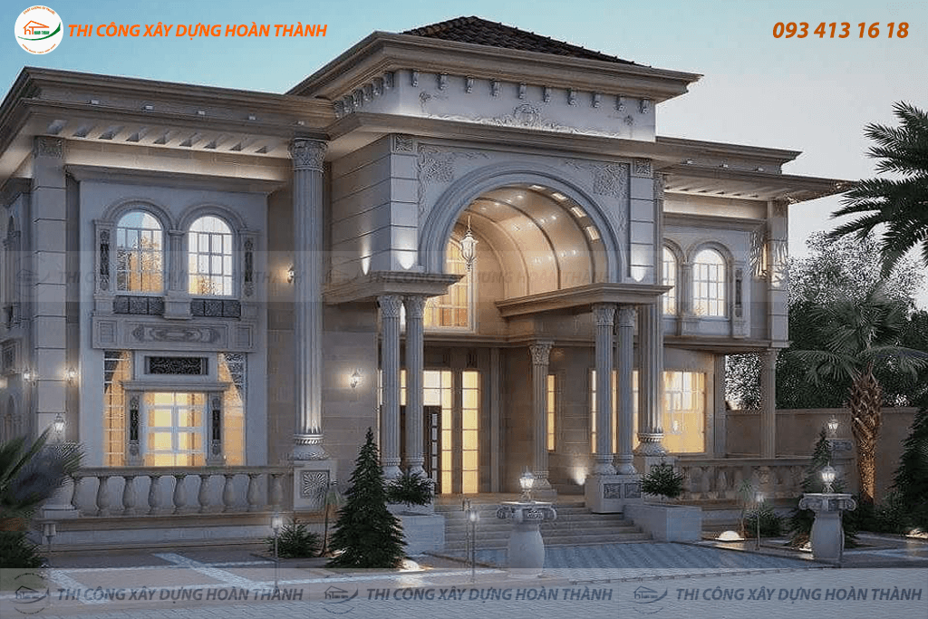 Bản vẽ phối cảnh biệt thự cổ điển phong cách châu Âu 3
